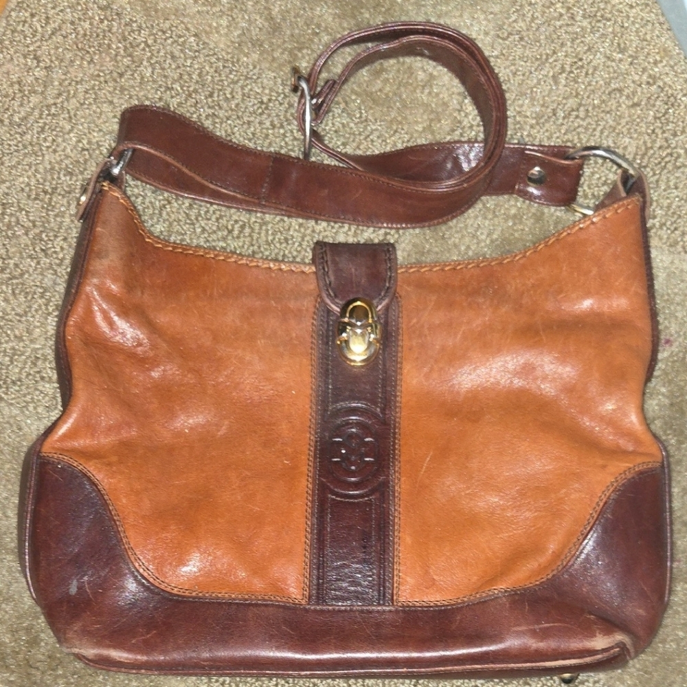 Vintage 1980s Marino Orlandi Two-Tone Brown Leather Shoulder Bag